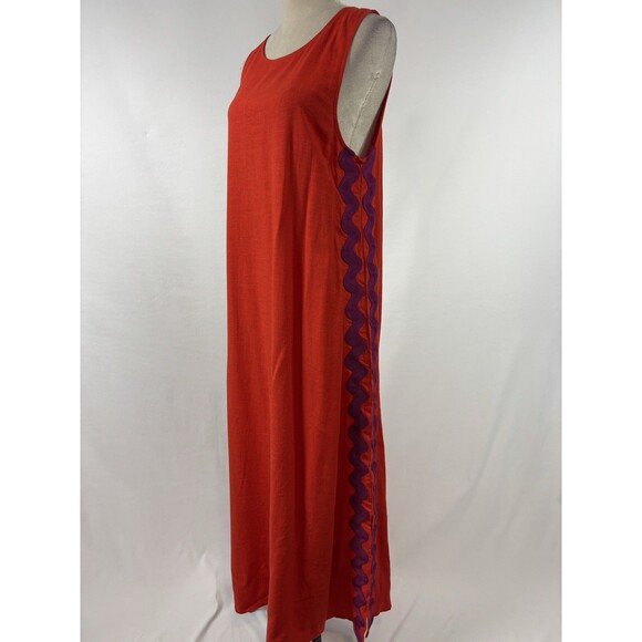 Mister Zimi Margot Maxi Dress Bright Red Purple Rhubarb Rick Rack Trim 8 Linen - Picture 11 of 11